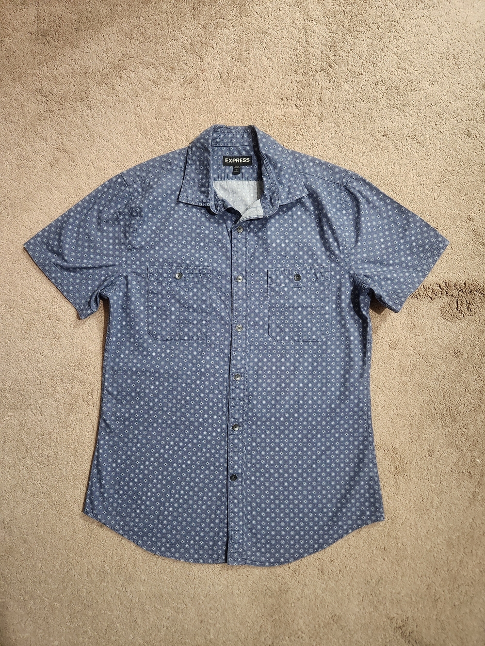 Express Men’s Short-Sleeve Button-Up Shirt in Blue Size: Small